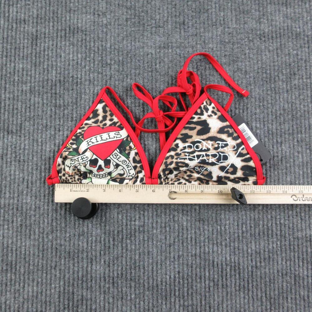 Ed Hardy Swim Top Womens M Red Leopard Triangle Halter Adjustable Strap NWT